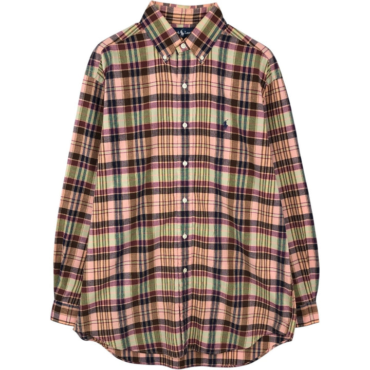 Ralph Lauren BLAKE long sleeve button down check shirt, men's size M cotton coral Vintage Second Hand