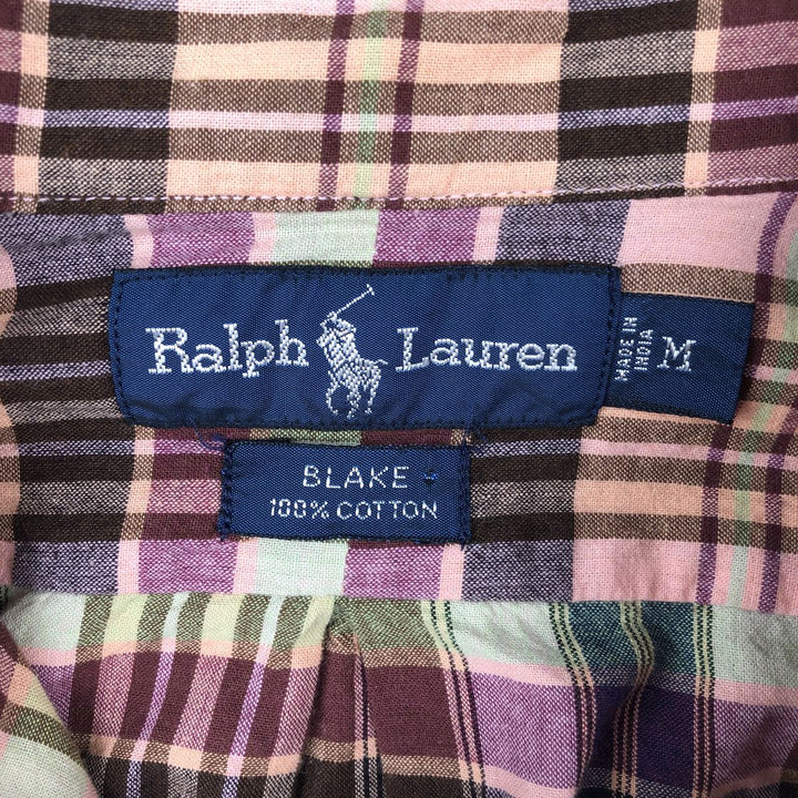 Ralph Lauren BLAKE long sleeve button down check shirt, men's size M cotton coral Vintage Second Hand