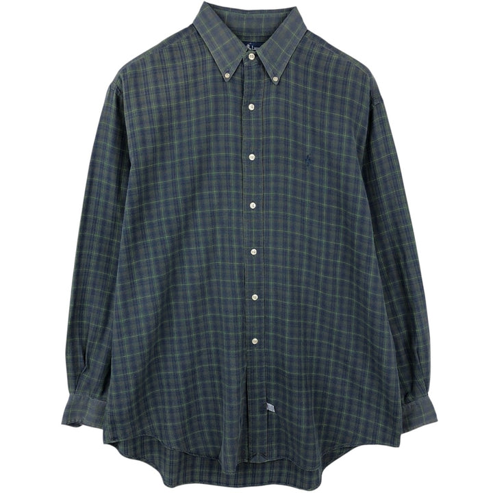 Ralph Lauren long sleeve button down check shirt, men's size L cotton navy blue type Vintage Second Hand
