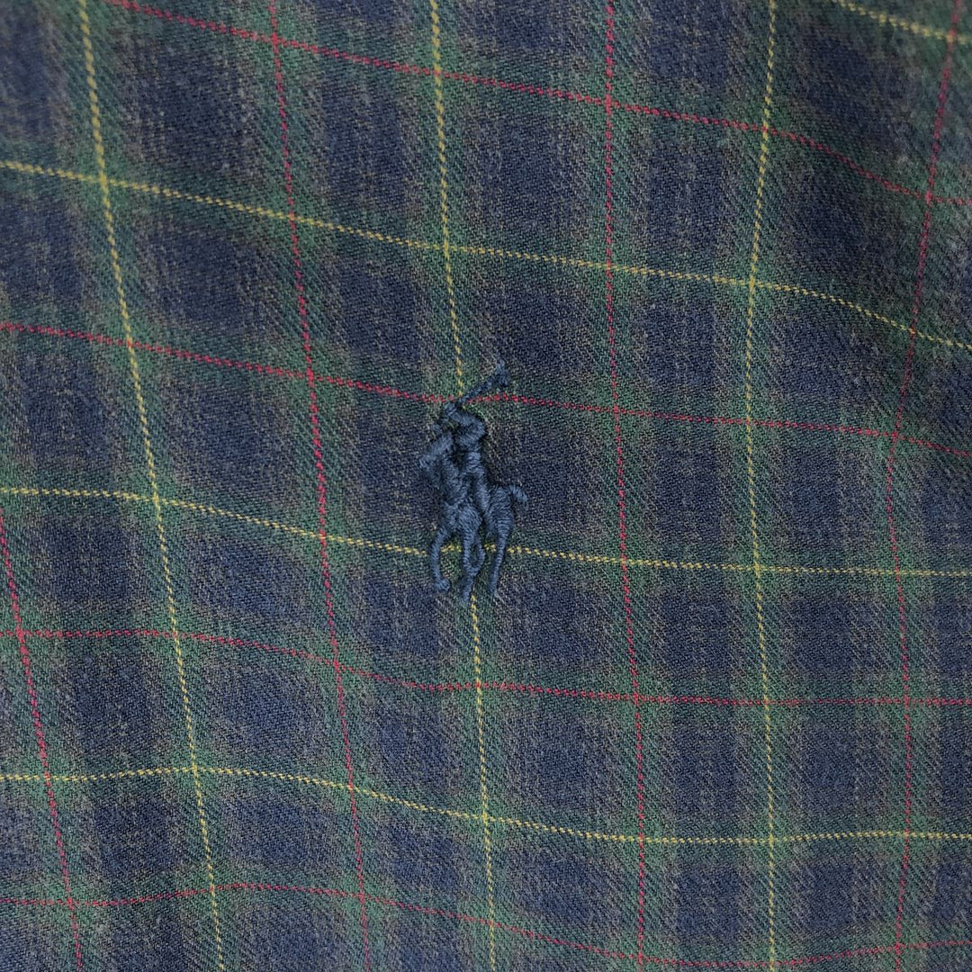 Ralph Lauren long sleeve button down check shirt, men's size L cotton navy blue type Vintage Second Hand