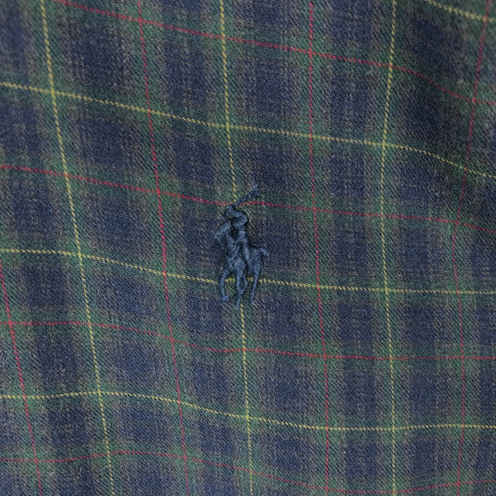 Ralph Lauren long sleeve button down check shirt, men's size L cotton navy blue type Vintage Second Hand