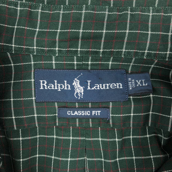 Ralph Lauren Classic Fit Long Sleeve Button Down Check Shirt Men's XL cotton Green type dark green Vintage Second Hand
