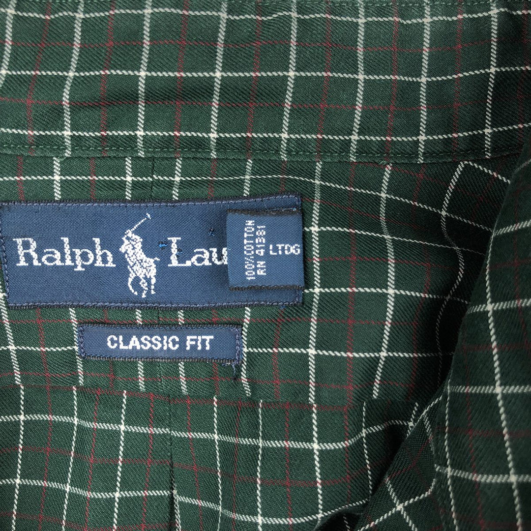 Ralph Lauren Classic Fit Long Sleeve Button Down Check Shirt Men's XL cotton Green type dark green Vintage Second Hand