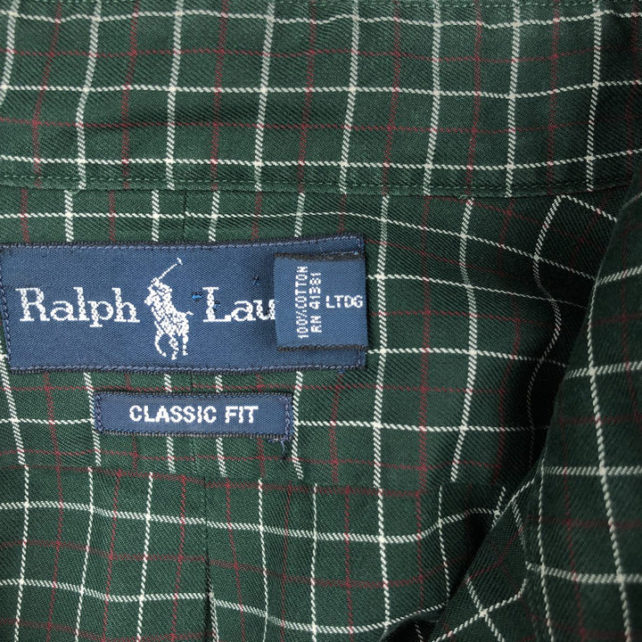 Ralph Lauren Classic Fit Long Sleeve Button Down Check Shirt Men's XL cotton Green type dark green Vintage Second Hand