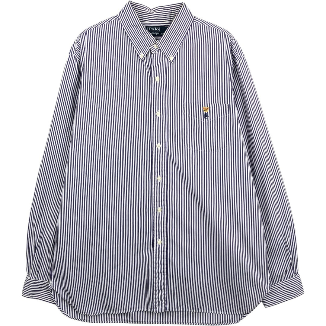 Ralph Lauren POLO by Ralph Lauren long-sleeved button-down striped shirt, men's size XL cotton purple type Vintage Second Hand