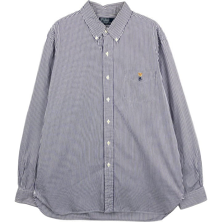 Ralph Lauren POLO by Ralph Lauren long-sleeved button-down striped shirt, men's size XL cotton purple type Vintage Second Hand