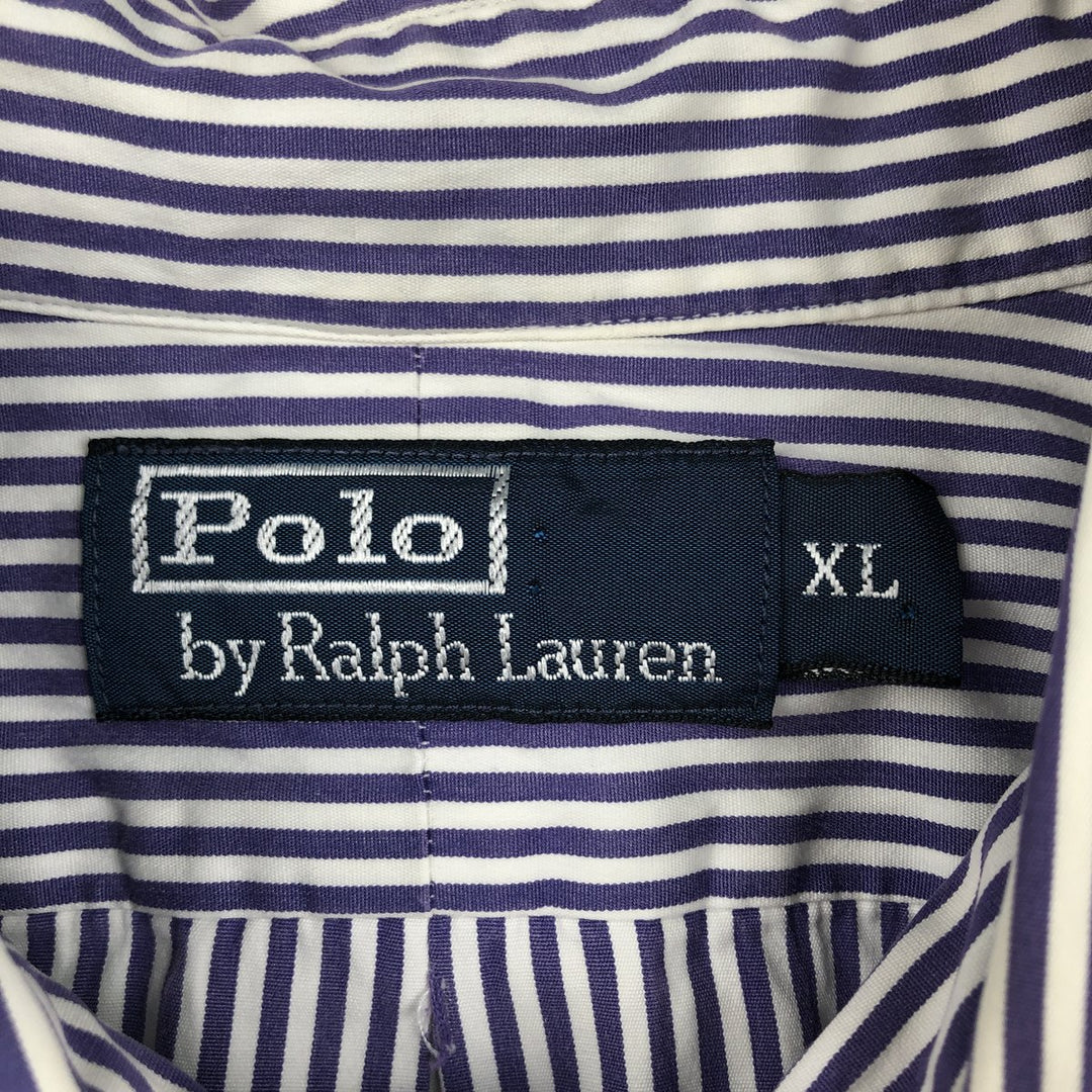 Ralph Lauren POLO by Ralph Lauren long-sleeved button-down striped shirt, men's size XL cotton purple type Vintage Second Hand