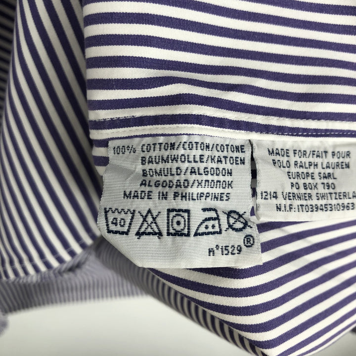 Ralph Lauren POLO by Ralph Lauren long-sleeved button-down striped shirt, men's size XL cotton purple type Vintage Second Hand