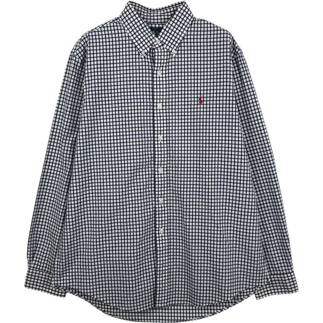 Ralph Lauren CUSTOM FIT long sleeve button down check shirt, men's size L cotton white type Vintage Second Hand