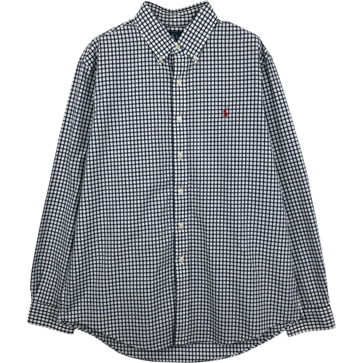 Ralph Lauren CUSTOM FIT long sleeve button down check shirt, men's size L cotton white type Vintage Second Hand