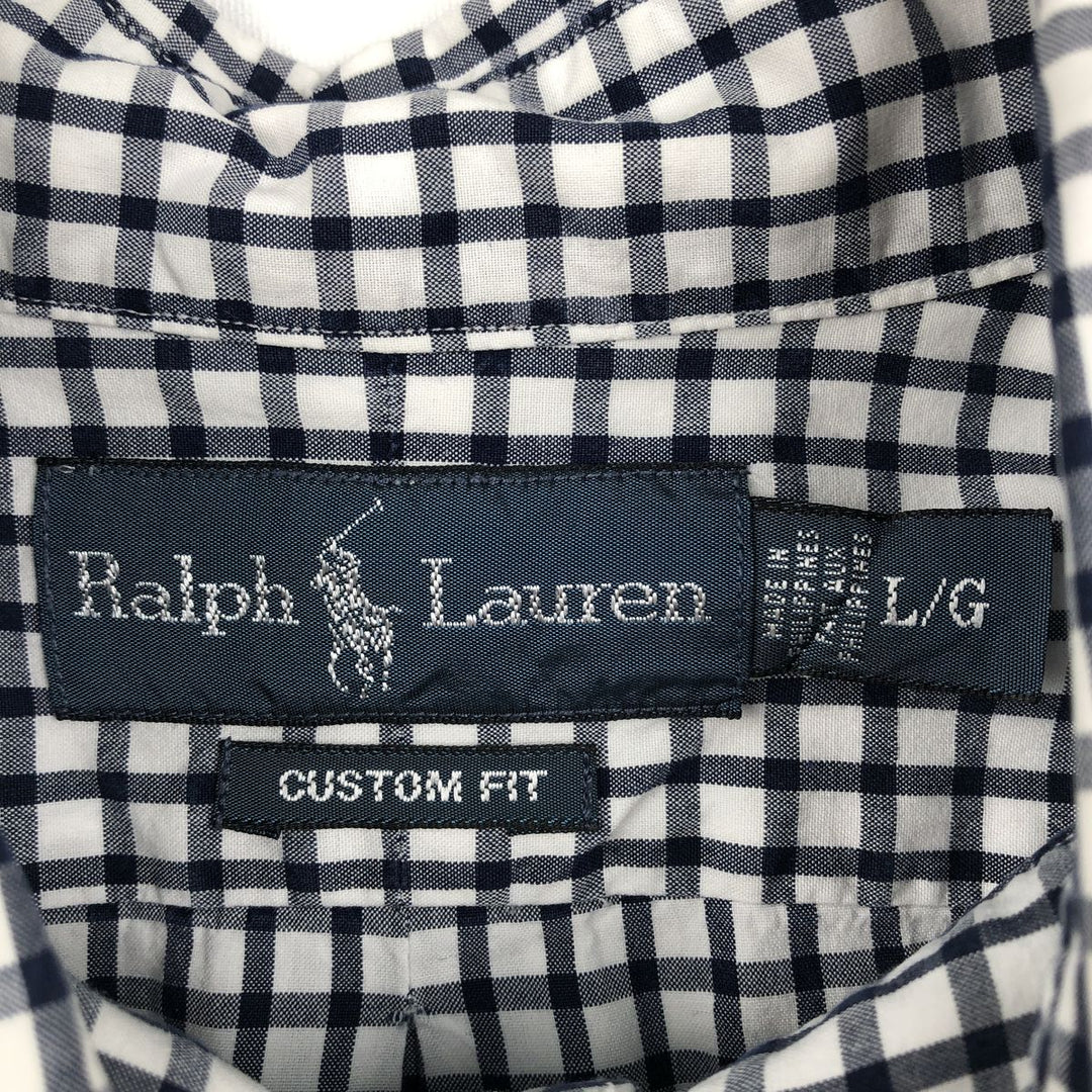 Ralph Lauren CUSTOM FIT long sleeve button down check shirt, men's size L cotton white type Vintage Second Hand