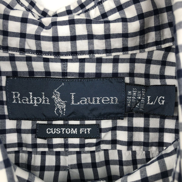 Ralph Lauren CUSTOM FIT long sleeve button down check shirt, men's size L cotton white type Vintage Second Hand