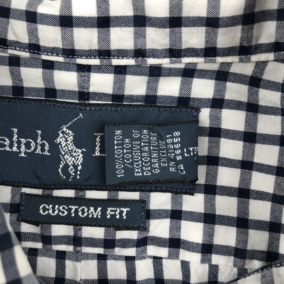 Ralph Lauren CUSTOM FIT long sleeve button down check shirt, men's size L cotton white type Vintage Second Hand