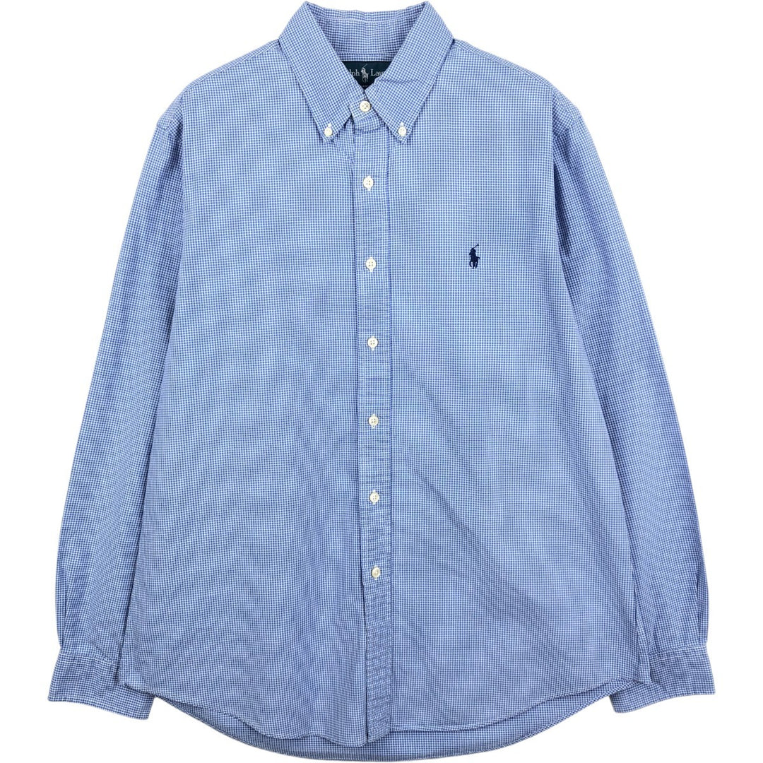 Ralph Lauren CUSTOM FIT Gingham Check Long Sleeve Button Down Check Shirt Men's L size cotton blue type Vintage Second Hand