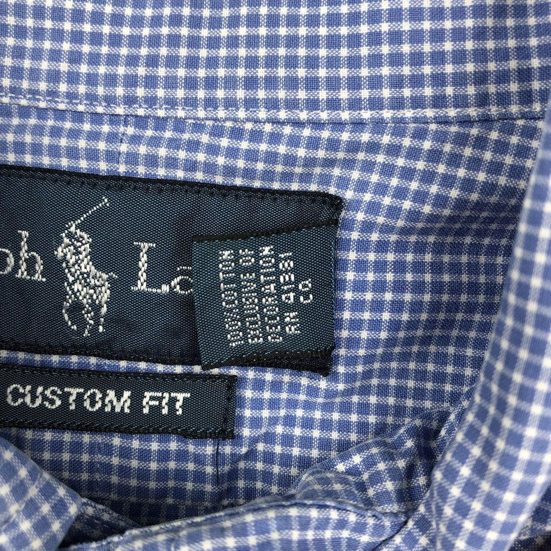 Ralph Lauren CUSTOM FIT Gingham Check Long Sleeve Button Down Check Shirt Men's L size cotton blue type Vintage Second Hand
