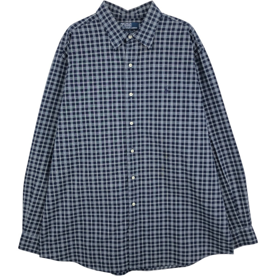Ralph Lauren POLO by Ralph Lauren LOWELL SPORT long-sleeved cotton check shirt, men's size XL cotton navy blue type Vintage Second Hand