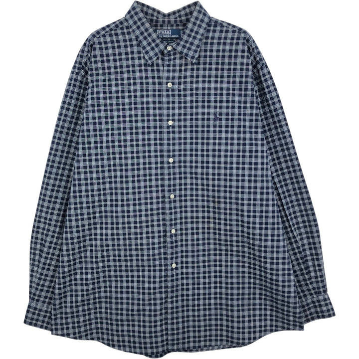 Ralph Lauren POLO by Ralph Lauren LOWELL SPORT long-sleeved cotton check shirt, men's size XL cotton navy blue type Vintage Second Hand
