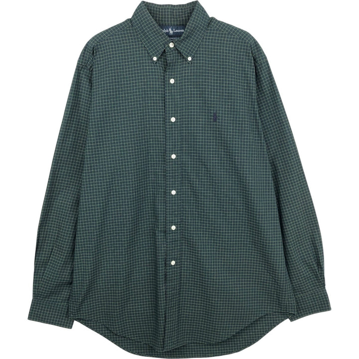 Ralph Lauren YARMOUTH Long Sleeve Button-Down Check Shirt, Men's Size M cotton dark green Vintage Second Hand