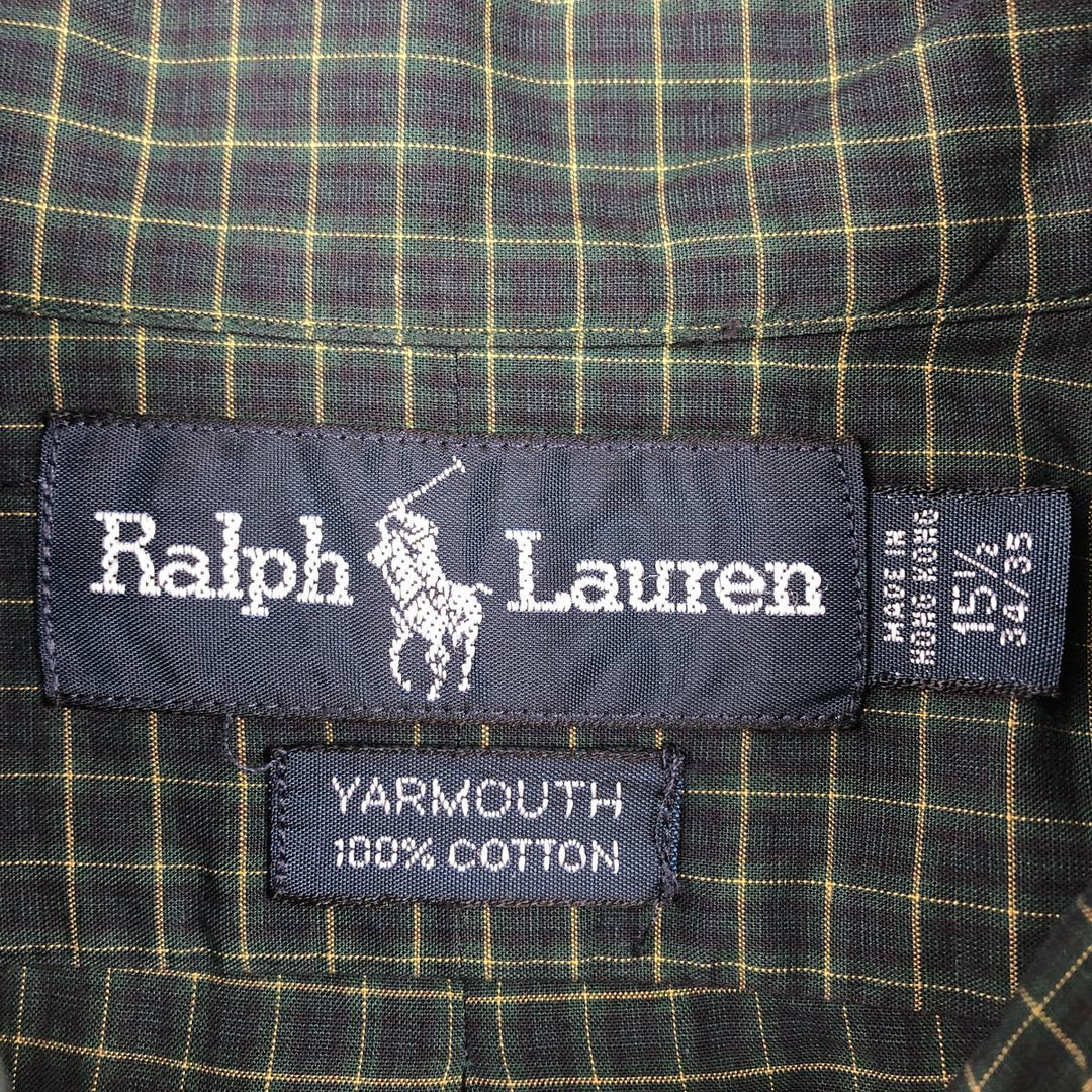 Ralph Lauren YARMOUTH Long Sleeve Button-Down Check Shirt, Men's Size M cotton dark green Vintage Second Hand