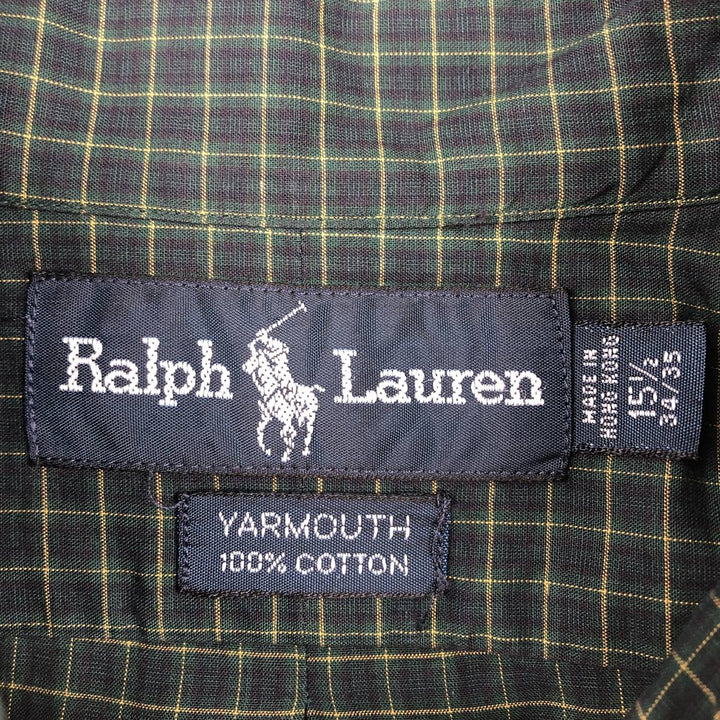 Ralph Lauren YARMOUTH Long Sleeve Button-Down Check Shirt, Men's Size M cotton dark green Vintage Second Hand