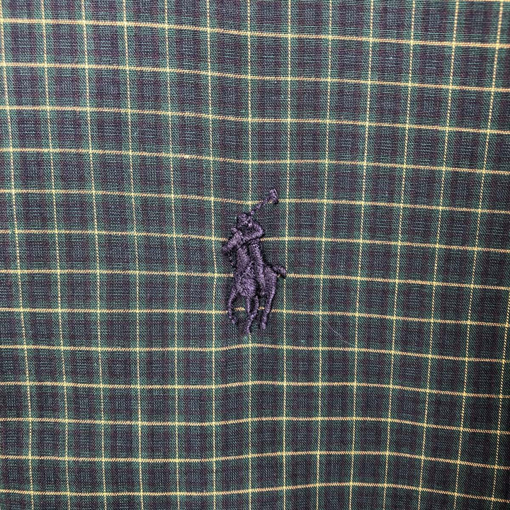 Ralph Lauren YARMOUTH Long Sleeve Button-Down Check Shirt, Men's Size M cotton dark green Vintage Second Hand
