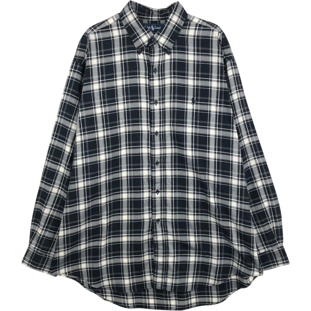 Ralph Lauren BLAKE long sleeve button down check shirt, men's size L cotton black type Vintage Second Hand