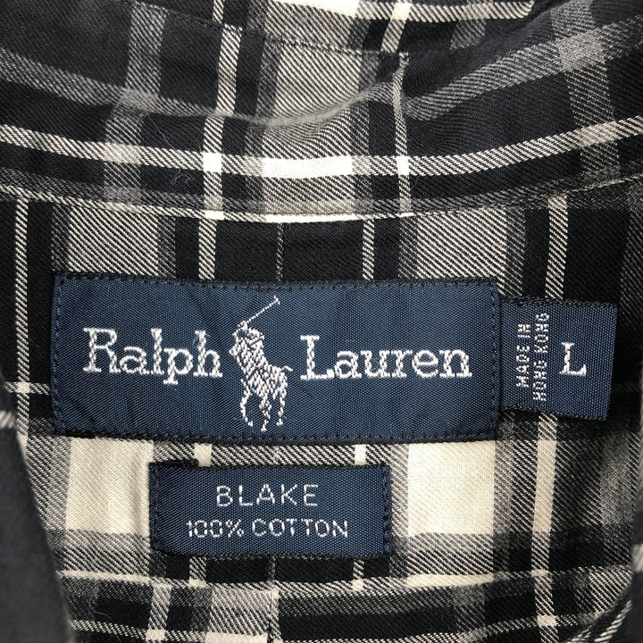 Ralph Lauren BLAKE long sleeve button down check shirt, men's size L cotton black type Vintage Second Hand