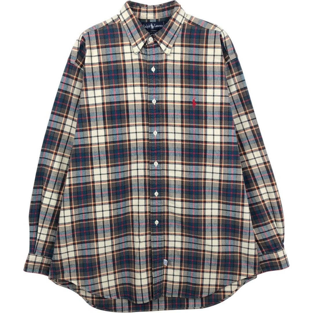 Ralph Lauren long sleeve button down check shirt, men's size L cotton Charcoal Vintage Second Hand