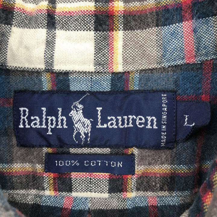 Ralph Lauren long sleeve button down check shirt, men's size L cotton Charcoal Vintage Second Hand