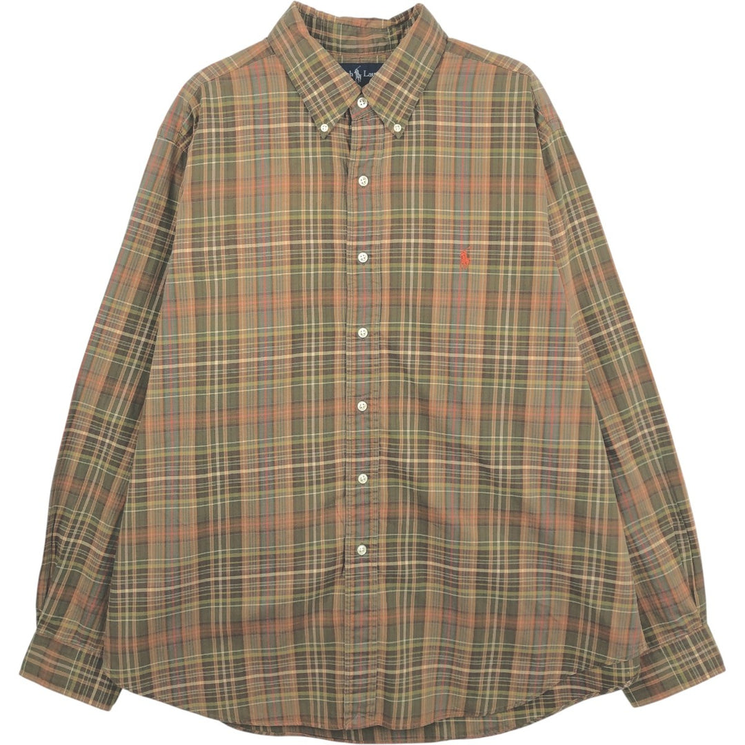 Ralph Lauren Classic Fit Long Sleeve Button Down Check Shirt Men's XL cotton Khaki type beige Vintage Second Hand