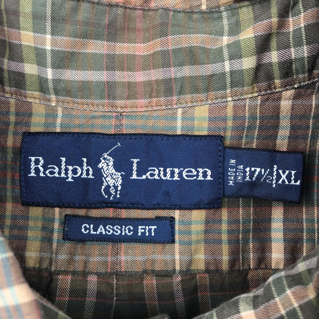 Ralph Lauren Classic Fit Long Sleeve Button Down Check Shirt Men's XL cotton Khaki type beige Vintage Second Hand