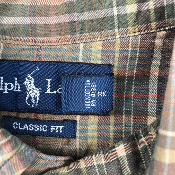 Ralph Lauren Classic Fit Long Sleeve Button Down Check Shirt Men's XL cotton Khaki type beige Vintage Second Hand