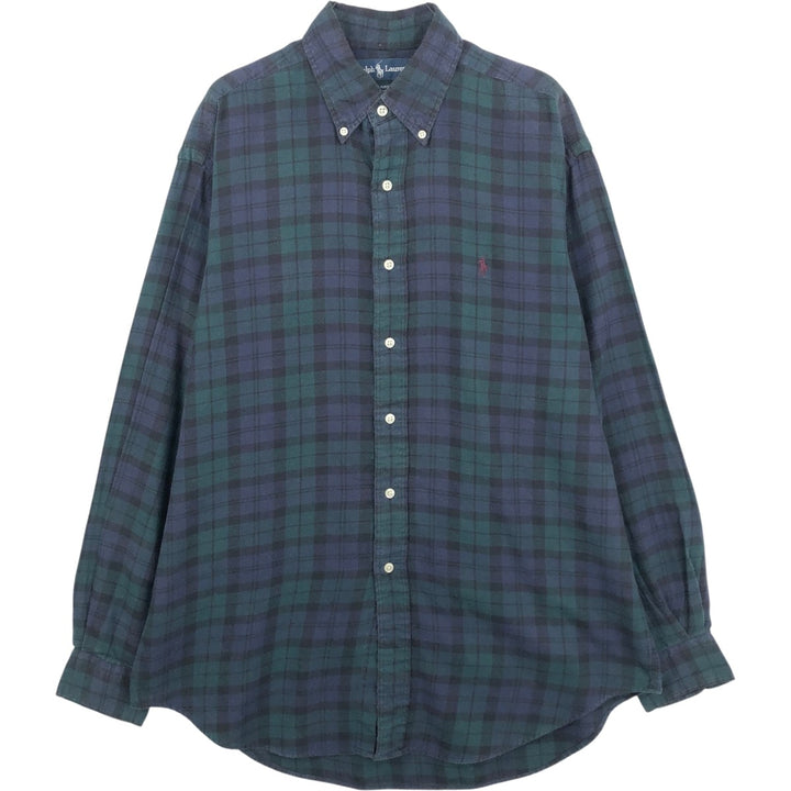 Ralph Lauren BLAIRE Blackwatch Check Long-Sleeve Button-Down Check Shirt, Men's Size M (approx.) cotton navy blue type Vintage Second Hand