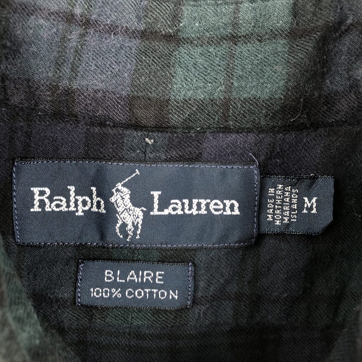 Ralph Lauren BLAIRE Blackwatch Check Long-Sleeve Button-Down Check Shirt, Men's Size M (approx.) cotton navy blue type Vintage Second Hand