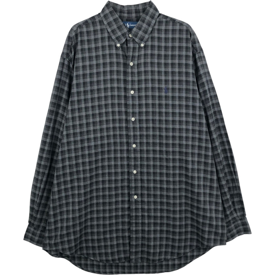 Ralph Lauren BLAKE long sleeve button down check shirt, men's size L cotton gray type Vintage Second Hand