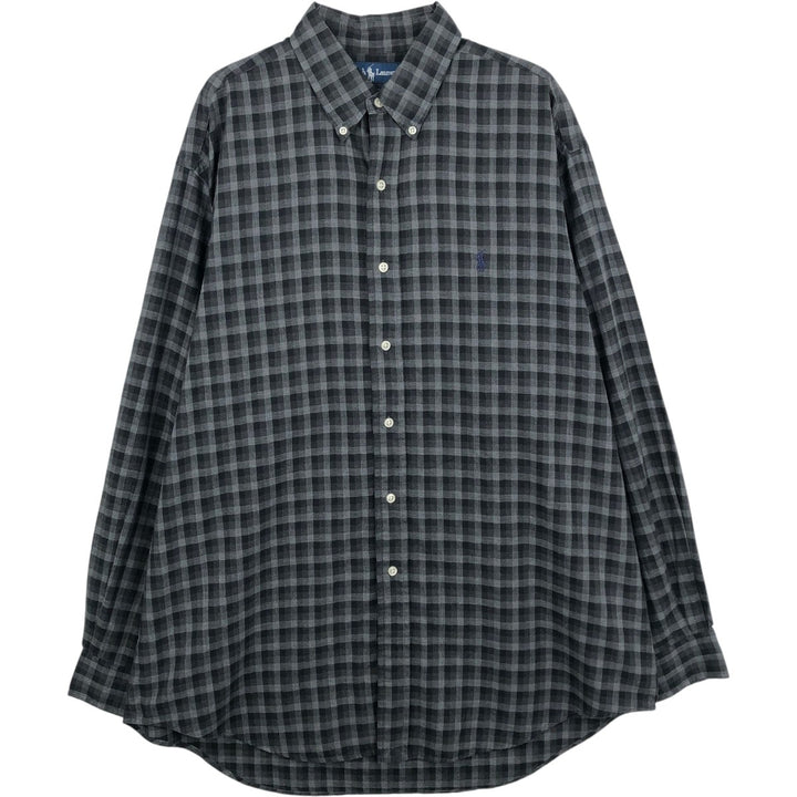 Ralph Lauren BLAKE long sleeve button down check shirt, men's size L cotton gray type Vintage Second Hand
