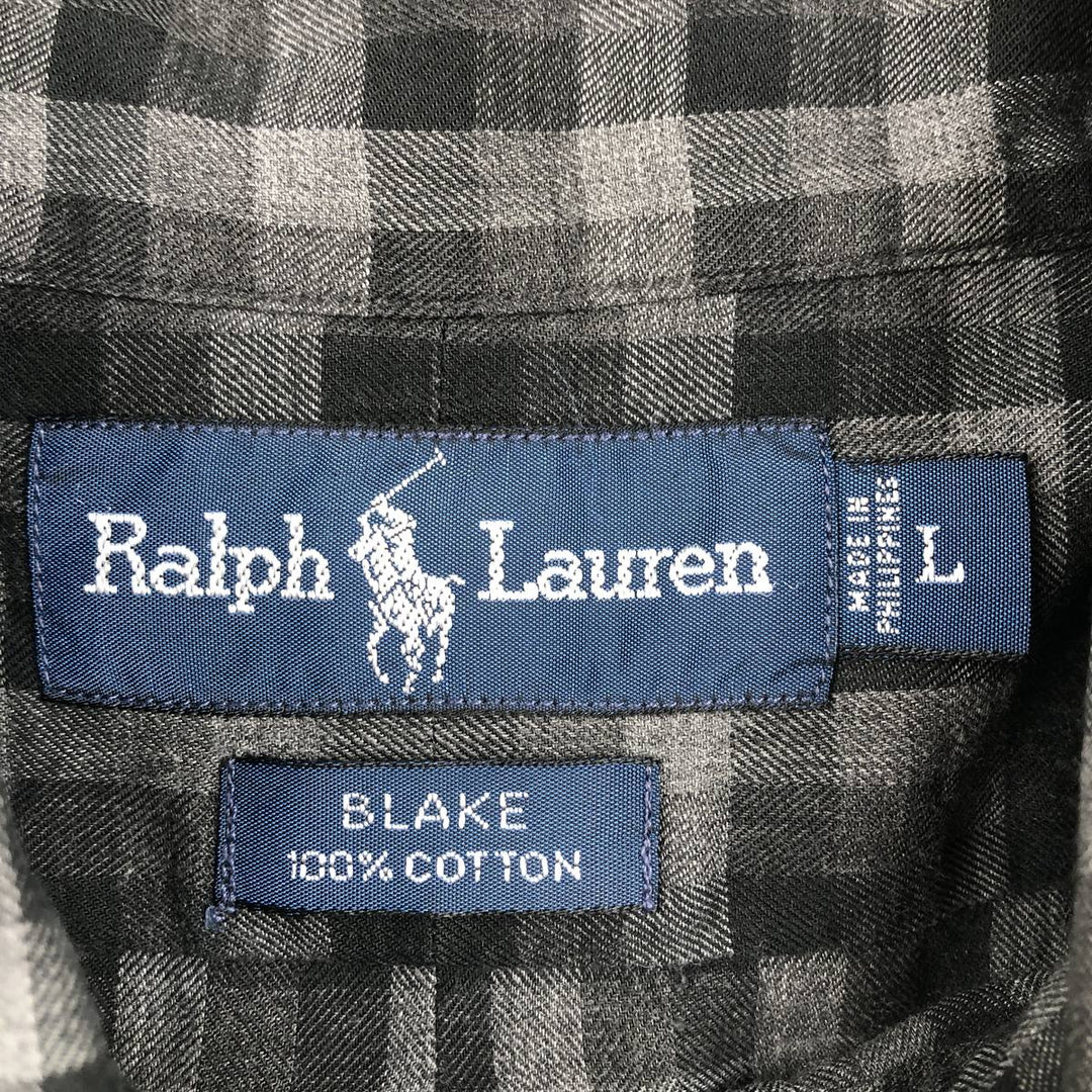 Ralph Lauren BLAKE long sleeve button down check shirt, men's size L cotton gray type Vintage Second Hand