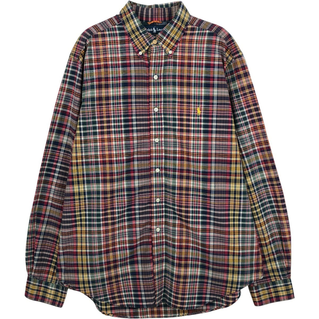 Ralph Lauren Classic Fit Long Sleeve Button Down Check Shirt Men's XL cotton navy blue type Vintage Second Hand