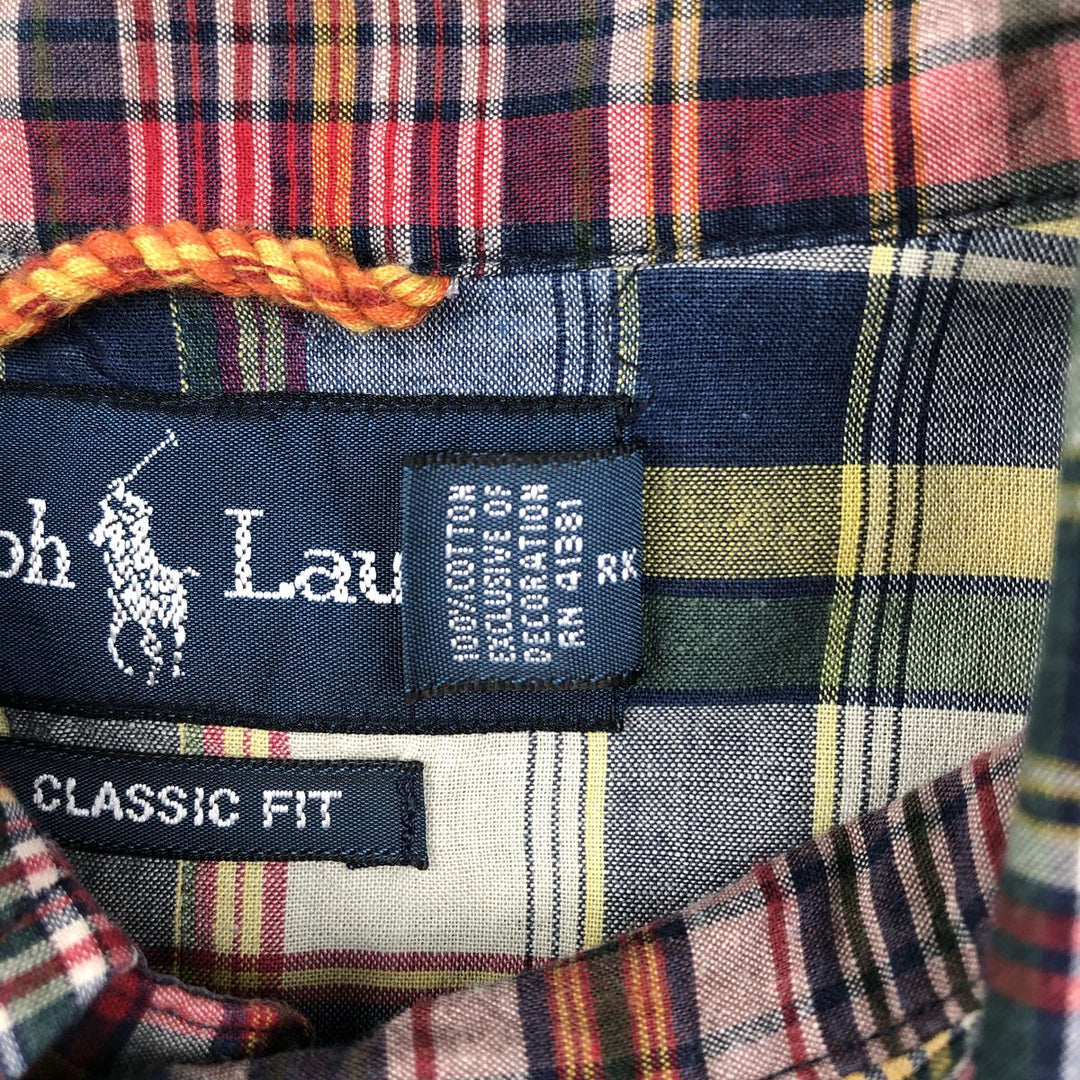 Ralph Lauren Classic Fit Long Sleeve Button Down Check Shirt Men's XL cotton navy blue type Vintage Second Hand