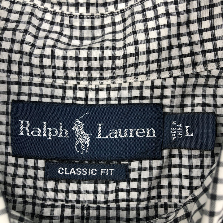 Ralph Lauren Classic Fit Gingham Check Long Sleeve Button-Down Check Shirt, Men's Size L cotton white type Vintage Second Hand