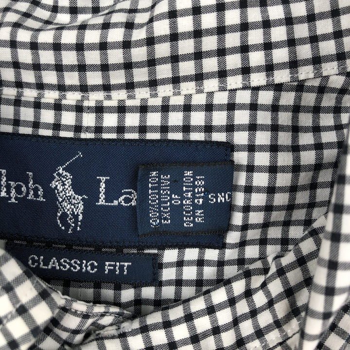 Ralph Lauren Classic Fit Gingham Check Long Sleeve Button-Down Check Shirt, Men's Size L cotton white type Vintage Second Hand