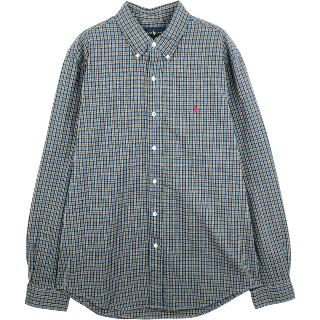 Ralph Lauren long sleeve button down check shirt, men's size L cotton Blue type light blue Vintage Second Hand