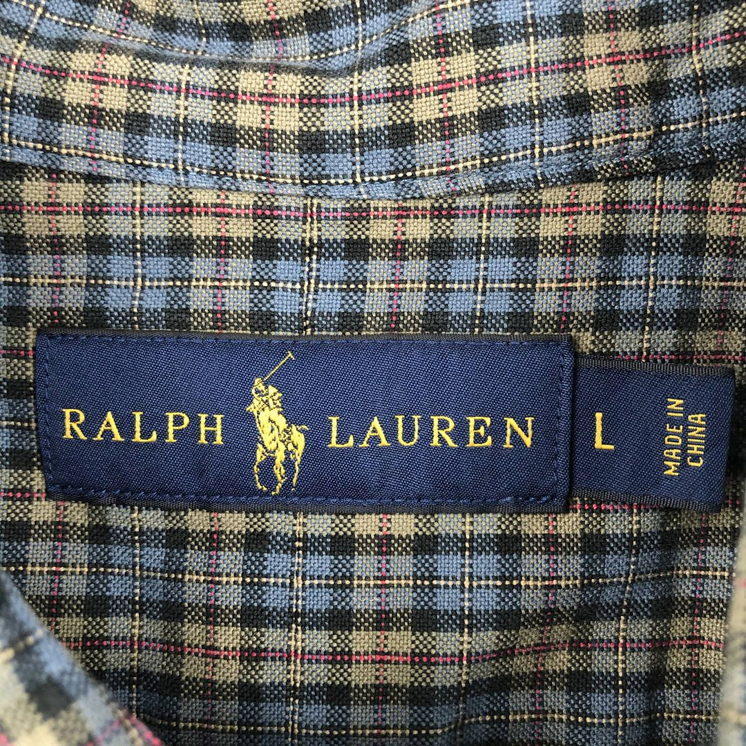 Ralph Lauren long sleeve button down check shirt, men's size L cotton Blue type light blue Vintage Second Hand
