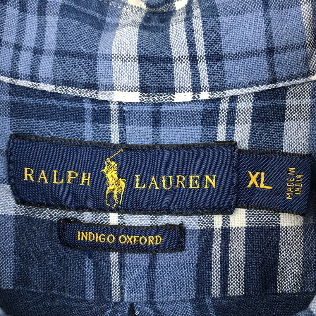 Ralph Lauren long sleeve button down check shirt, men's XL size cotton blue type Vintage Second Hand