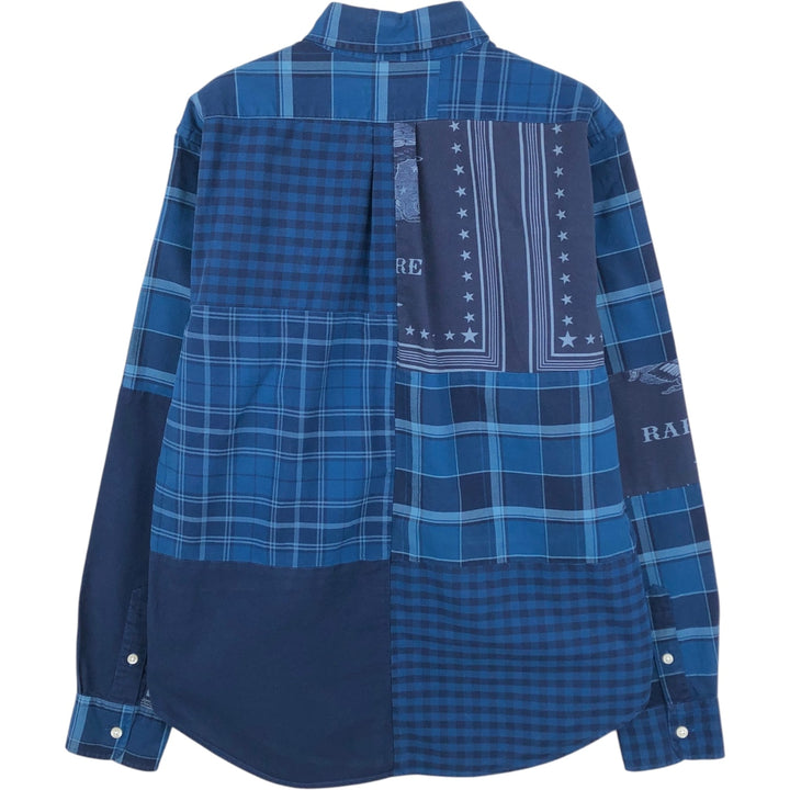 Ralph Lauren RALPH LAUREN all-over check pattern patchwork short-sleeved button-down shirt, men's size M equivalent. cotton blue type Vintage Second Hand