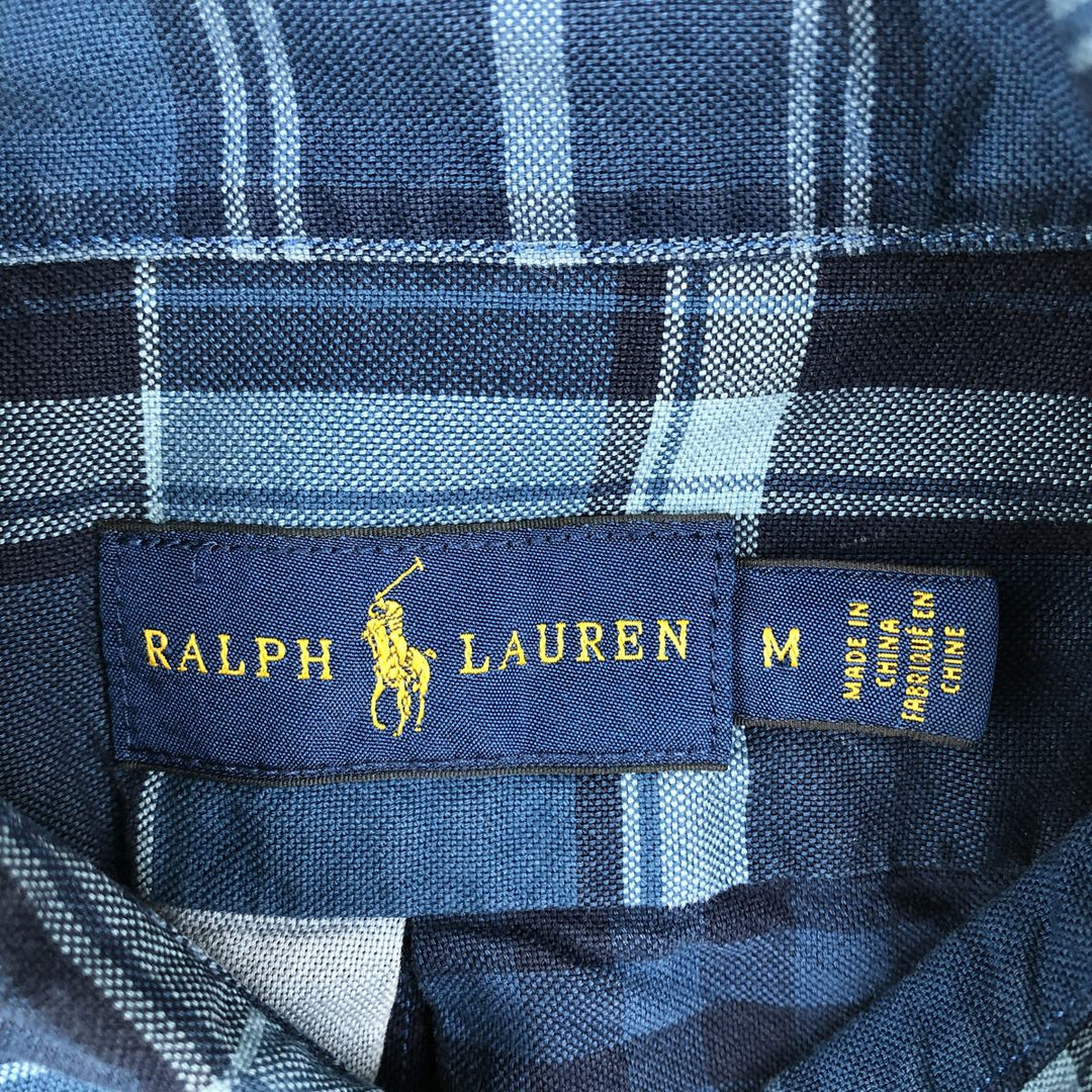 Ralph Lauren RALPH LAUREN all-over check pattern patchwork short-sleeved button-down shirt, men's size M equivalent. cotton blue type Vintage Second Hand