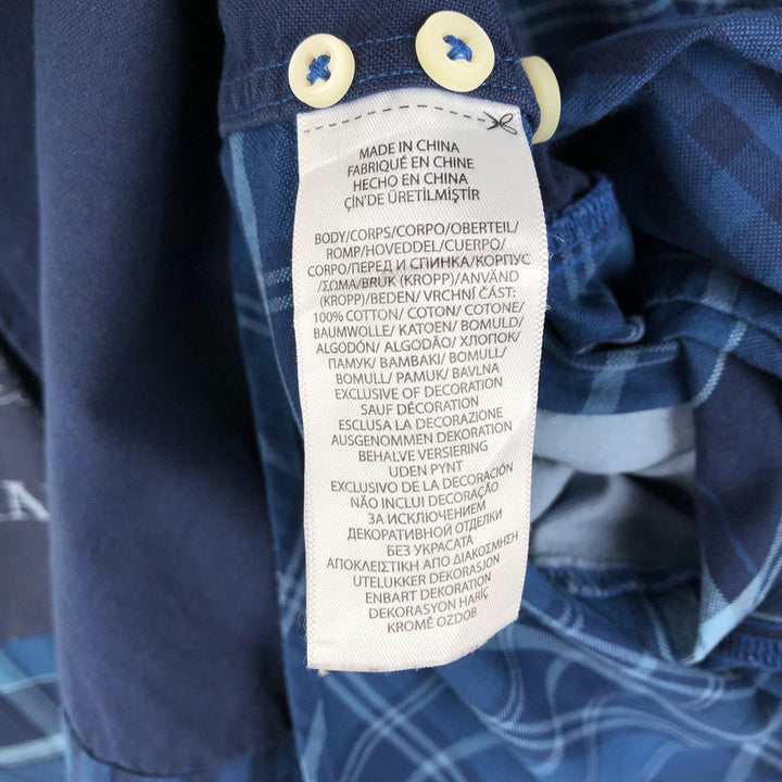 Ralph Lauren RALPH LAUREN all-over check pattern patchwork short-sleeved button-down shirt, men's size M equivalent. cotton blue type Vintage Second Hand