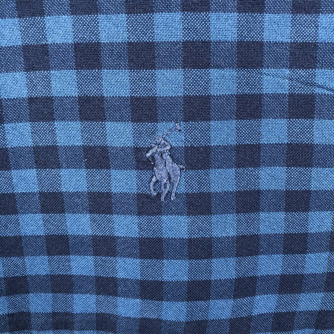 Ralph Lauren RALPH LAUREN all-over check pattern patchwork short-sleeved button-down shirt, men's size M equivalent. cotton blue type Vintage Second Hand