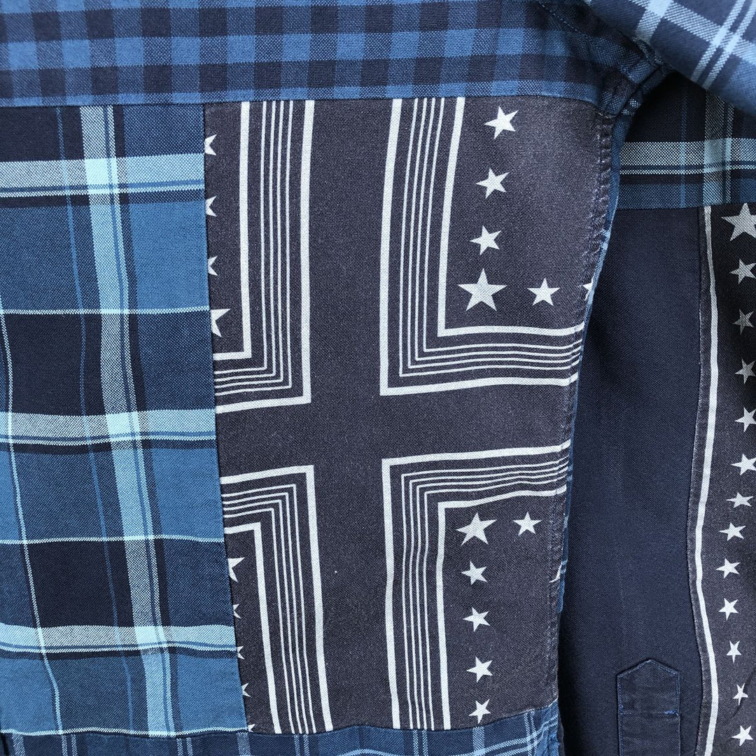 Ralph Lauren RALPH LAUREN all-over check pattern patchwork short-sleeved button-down shirt, men's size M equivalent. cotton blue type Vintage Second Hand