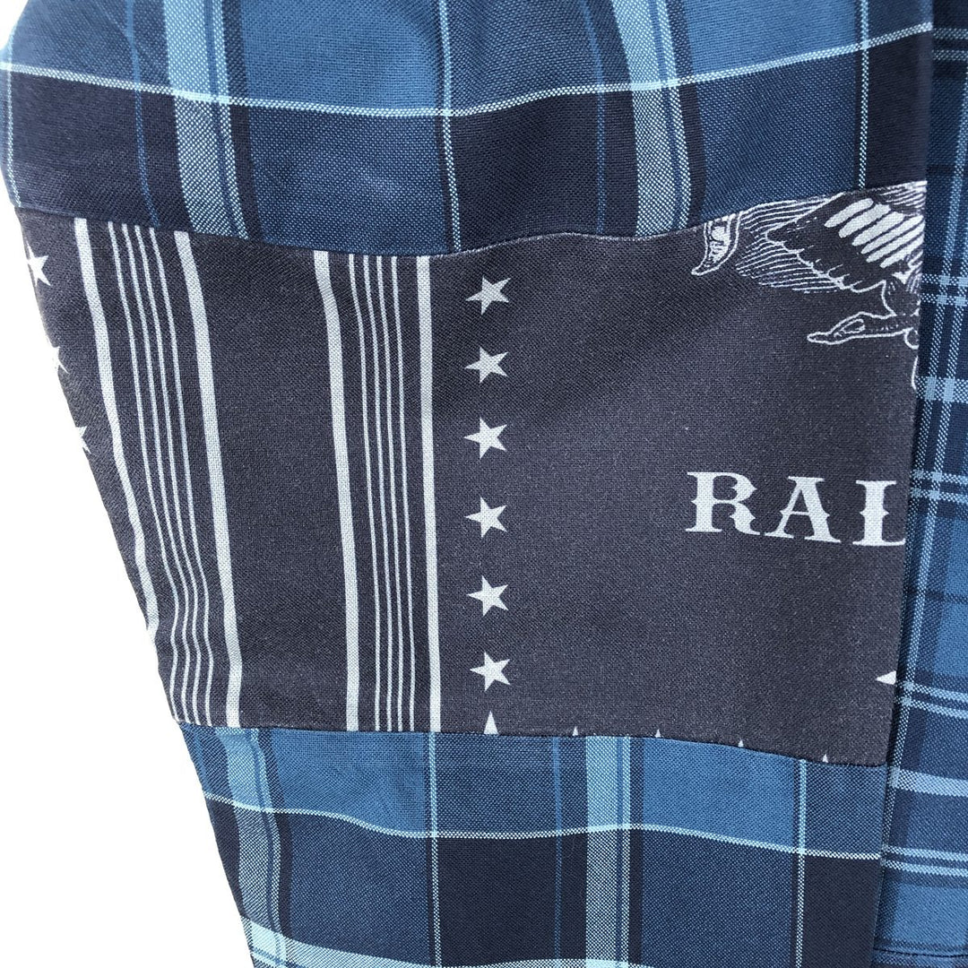 Ralph Lauren RALPH LAUREN all-over check pattern patchwork short-sleeved button-down shirt, men's size M equivalent. cotton blue type Vintage Second Hand